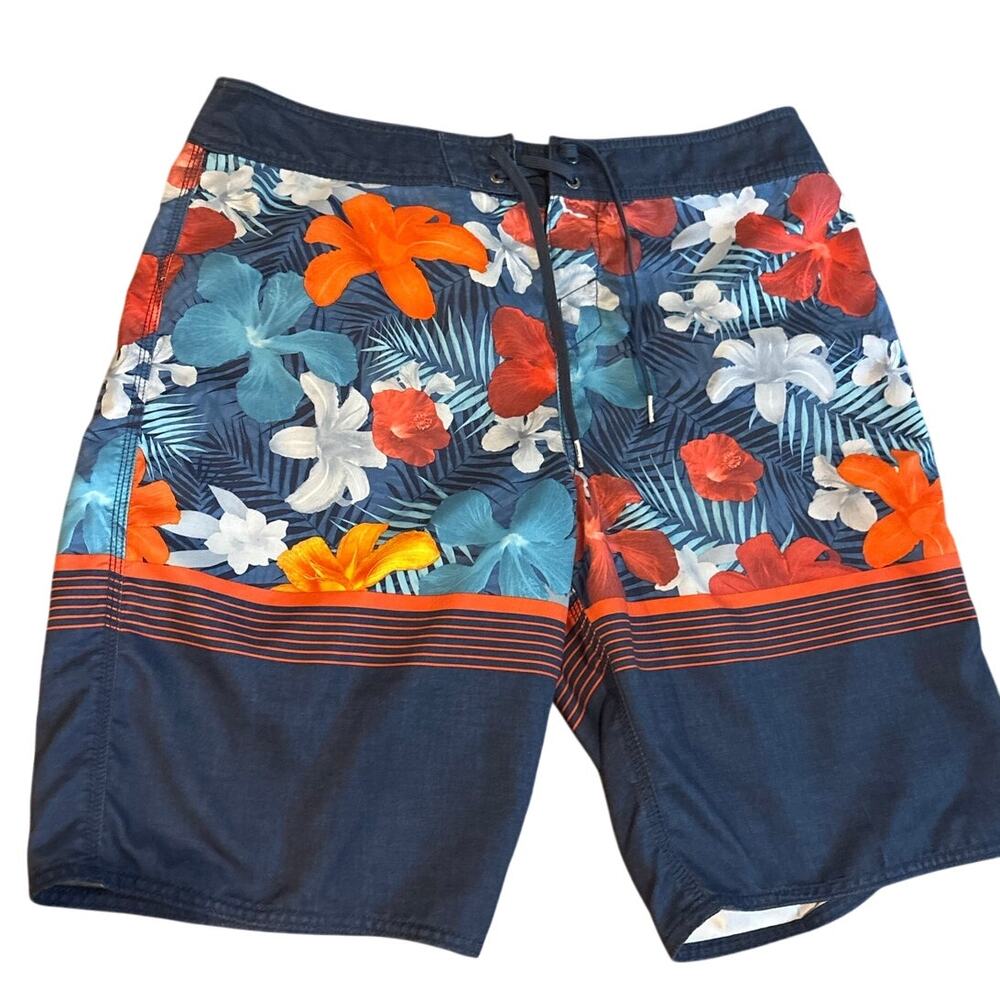 O'neill Mens‎ 34 Blue Floral Drawstring Board Shorts Swim Trunks EUC